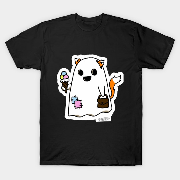 Cute little funny fox ghost cat tail eat ice cream T-Shirt by MIWDesign